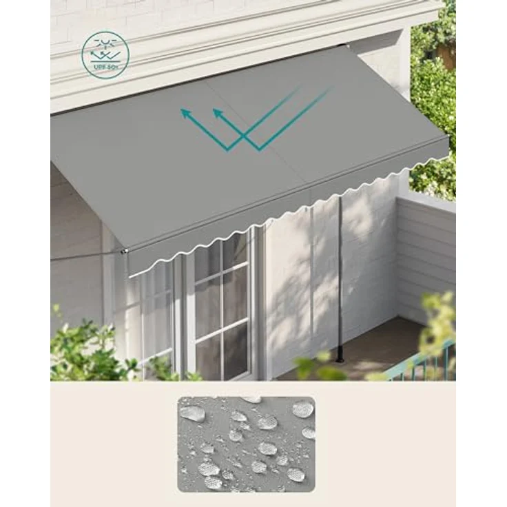SONGMICS Klemmmarkise, höhenverstellbar, mit Handkurbel, Sonnenschutz, 350 x 120 cm, grau – Bild 3