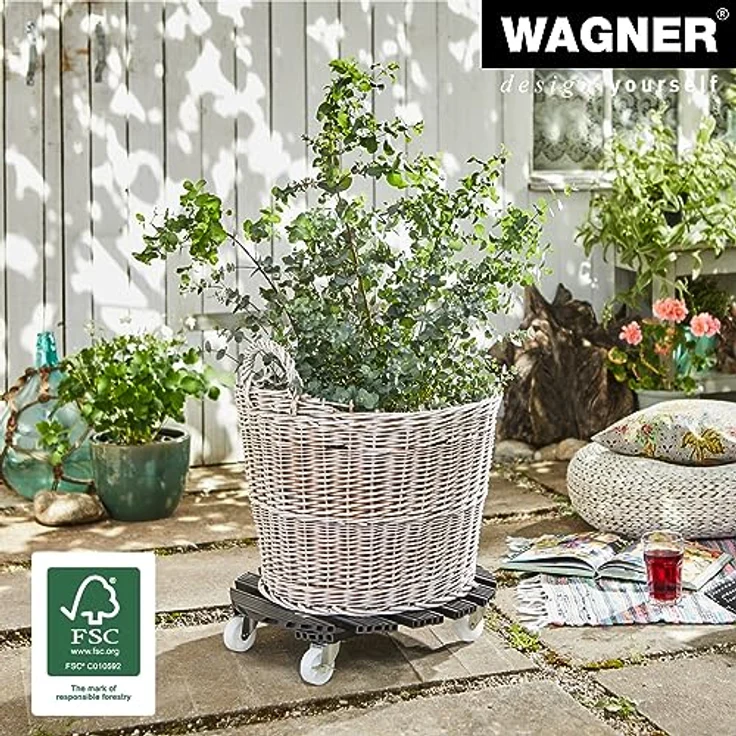 WAGNER Pflanzenroller WPC Ø 50 x 11 cm I Pflanzenroller & Blumenroller für Außenbereich + Innenbereich, anthrazit I Kübelroller aus Wood Plastic Composite I Tragkraft 100 kg - 20056501 – Bild 4