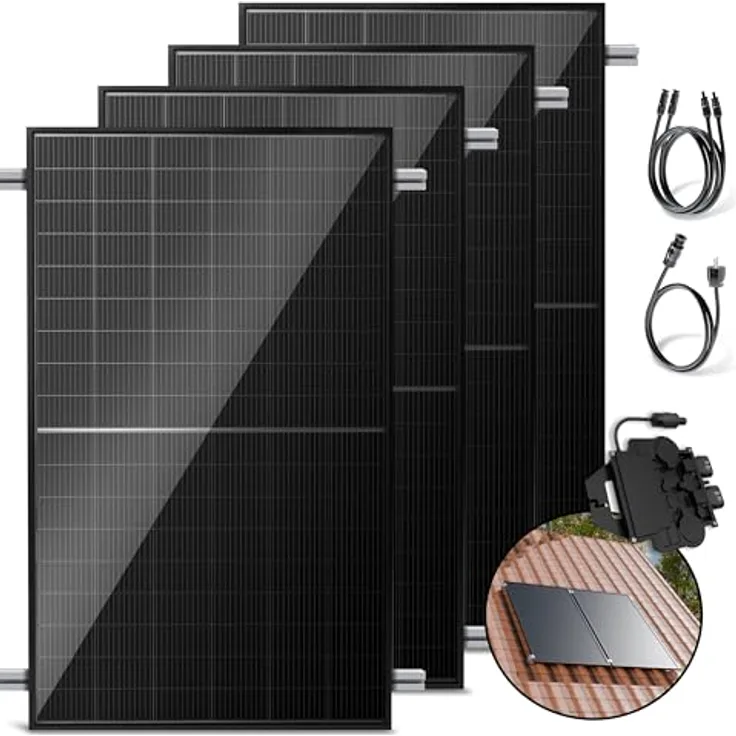 Solakon Balkonkraftwerk 2000W, Photovoltaikanlage mit Ziegeldach Halterung, 800W Bifazialmodule, Steckerfertig Komplettset, Kabellänge 5m