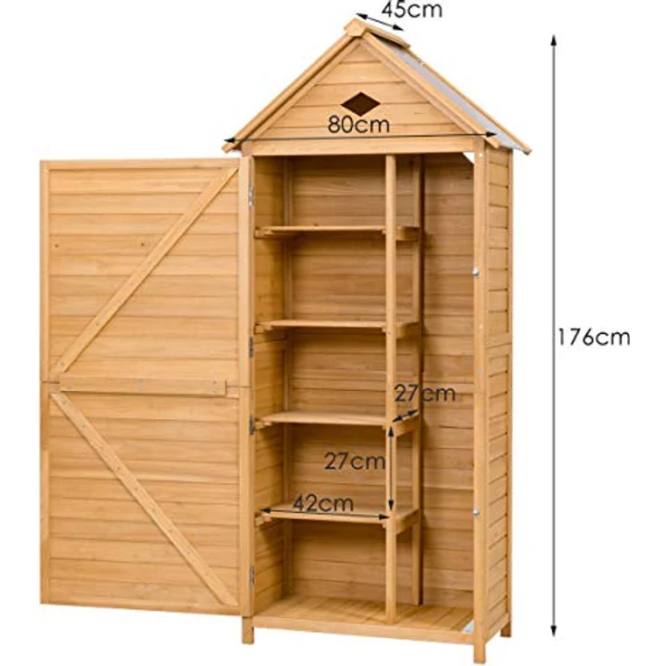 DREAMADE Gerätehaus Holz, Gartenschrank wetterfest, 176 x 70 x 36 cm, Naturholz, abschließbar – Bild 3