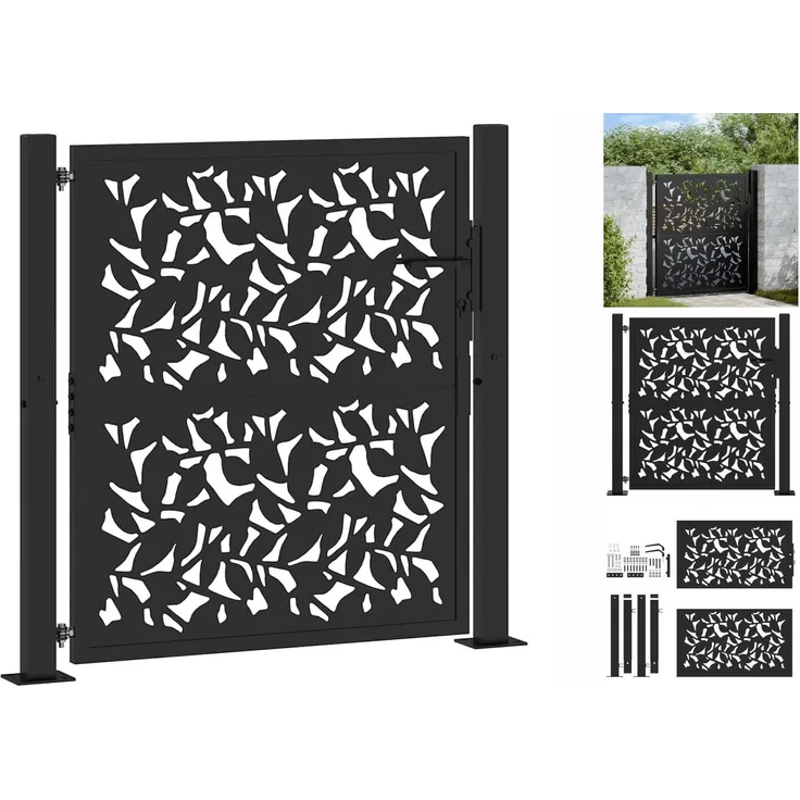 vidaXL Gartentor Schwarz 105x105 cm Stahl Blatt-Design, Abschließbar mit 3 Schlüsseln