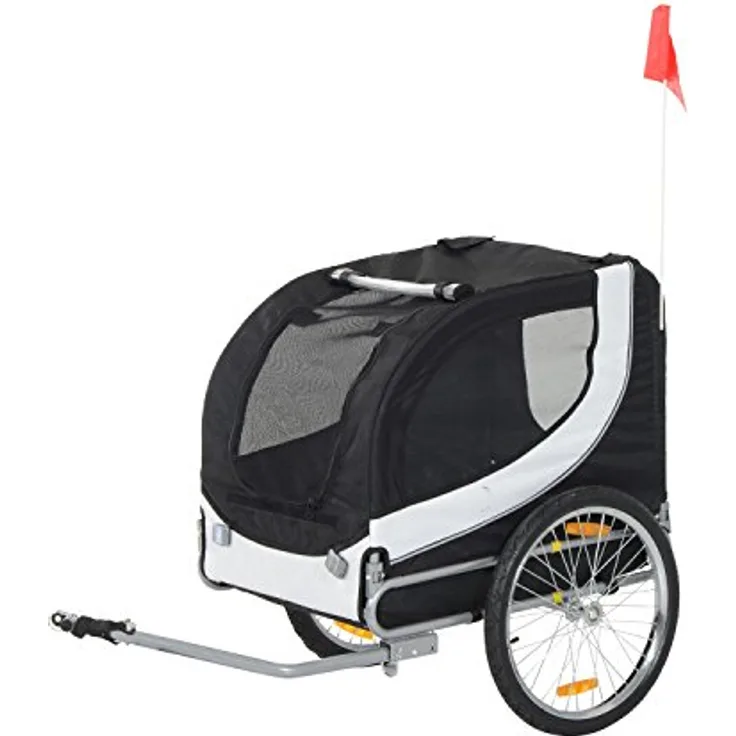 Pawhut Hundeanhänger Fahrradanhänger Hundetransporter Hunde Fahrrad Anhänger Weiß+Schwarz 130 x 73 x 90 cm