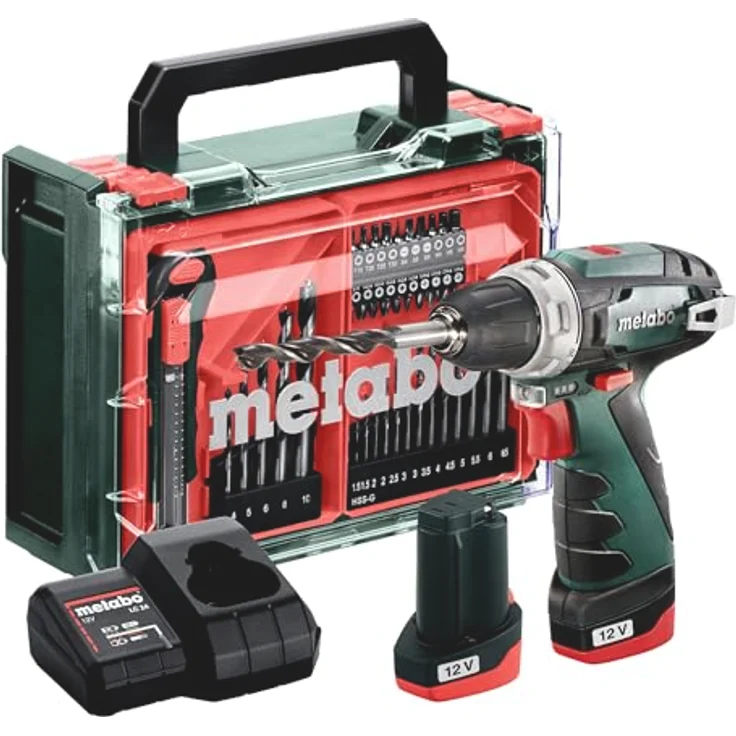metabo Akku-Bohrschrauber PowerMaxx BS Basic Set 12 V, 2 x 2 Ah Li-Ion im Kunststoffkoffer, Mobile Werkstatt 41-teilig, leicht und kompakt – Bild 2