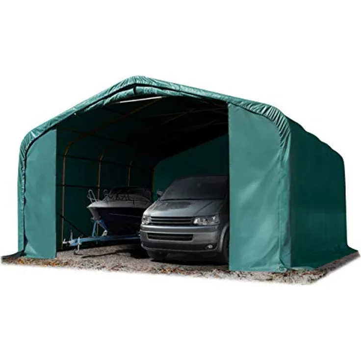 TOOLPORT Wikinger Zeltgarage 6x6 m, stabile Lagerzelt-Carport für Boote, Wohnmobile und Traktoren, grün, mit 4,1x2,9 m Torgröße
