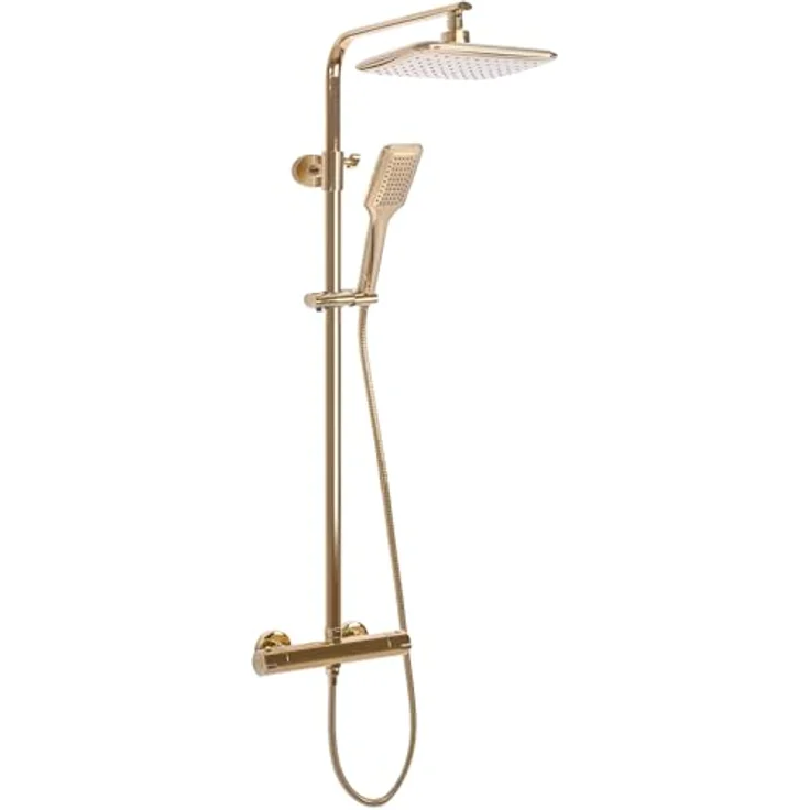 wohnwerk.idee Duschsystem Duschgarnitur Dusche mit Thermostat Tomm Gold Matt, 2 Strahlart(en) - Luxuriöse Regendusche mit Handbrause in elegantem Gold für entspannendes Spa-Erlebnis – Bild 2