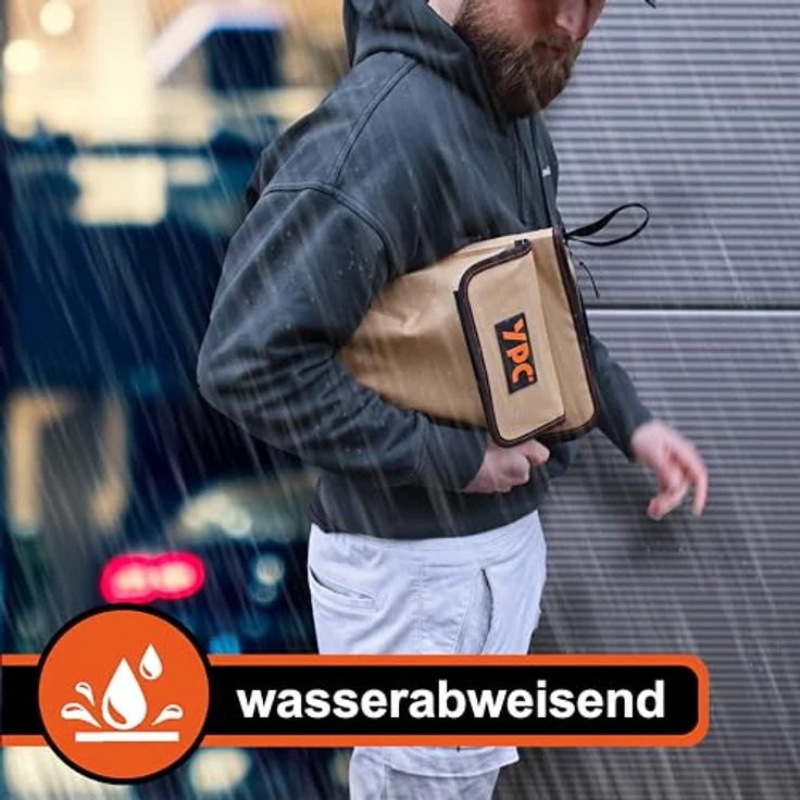 YPC ZipCaddy XL – Werkzeugmappe 31x23x5cm, wasserfest, mit 34 Halteschlaufen und großer Außentasche, in Khaki, Grau oder Blau – Bild 4