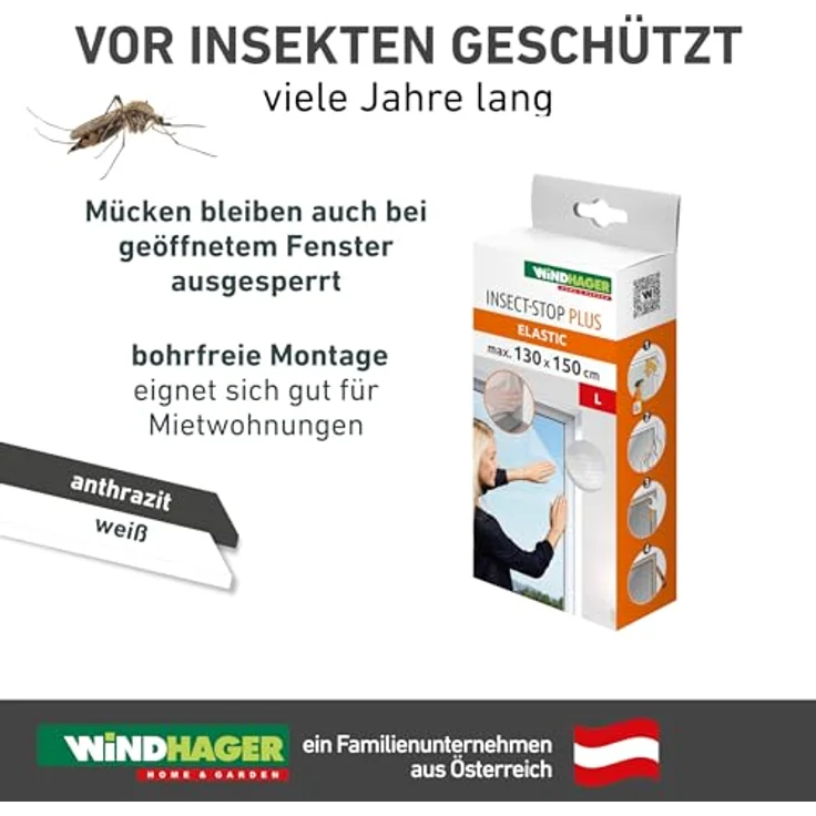 Windhager Moskitonetz Elastic für Fenster, Insektenschutzgitter, dehnbares Gewebe, BxH: 130x150 cm – Bild 7
