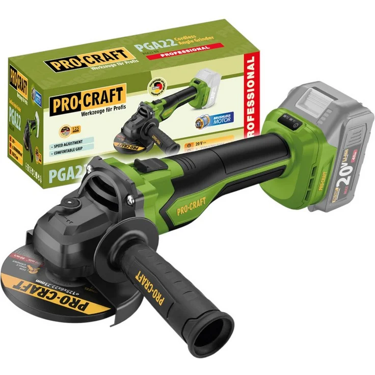 PRO CRAFT Akku-Winkelschleifer PGA22-BB, 20 V 125 mm Brushless, ohne Akku und Ladegerät