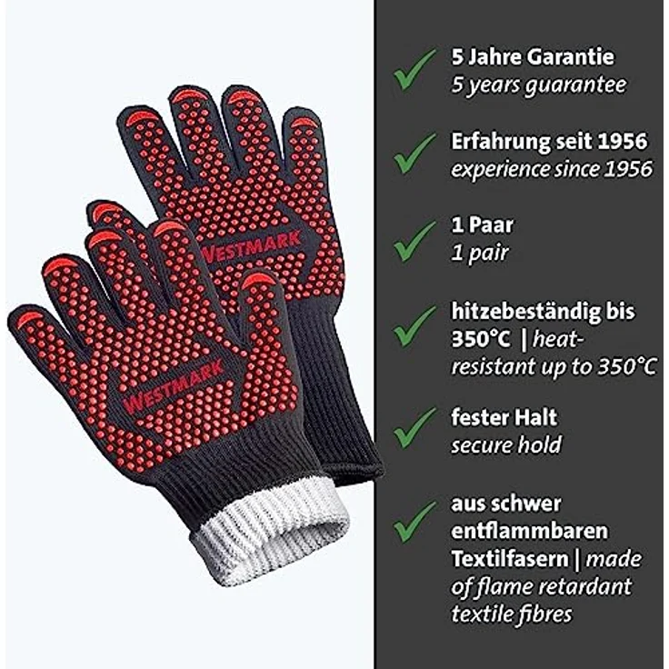Westmark Grillhandschuhe – Feuerfeste Grillhandschuhe sicheres Arbeiten am Grill, Backofen oder Kamin – 325 x 190 x 30 mm, 2 Stück – Bild 2