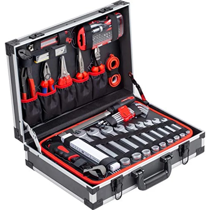 Meister Werkzeugkoffer 131-teilig - Mit Qualitätswerkzeug von Knipex & Wera - Stabiler Alu-Koffer - Profi Werkzeugkoffer befüllt - Werkzeugkiste - Werkzeugbox komplett mit Werkzeug - 8973750 – Bild 2
