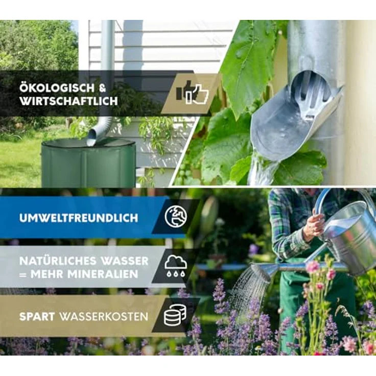 WESTMANN Faltbare Regentonne | 1000 Liter Grün | Regenwassertank & Regenfass inklusive 2 Abläufen – Bild 4