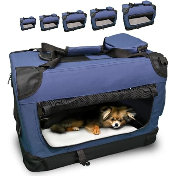 DEFACTO Hundebox Hundetransportbox faltbar & tragbar, Transportbox für Hunde, Katzen und Haustiere, Hundetasche robust Anthrazit, Transporttasche (XL, Dunkelblau) – Bild 1