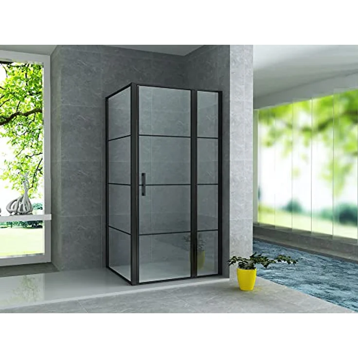 Aloni Duschkabine Schwingtür + Festelement + Seitenwand schwarz matt 80x120x200 – Bild 1