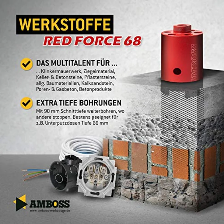 Diamant Dosensenker Ø 68 mm / M16 / DEX System / 90mm Nutzlänge - Amboss Red Force Premium für Mauerwerk, Ziegel, Putz, abrasive Materialien – Bild 4