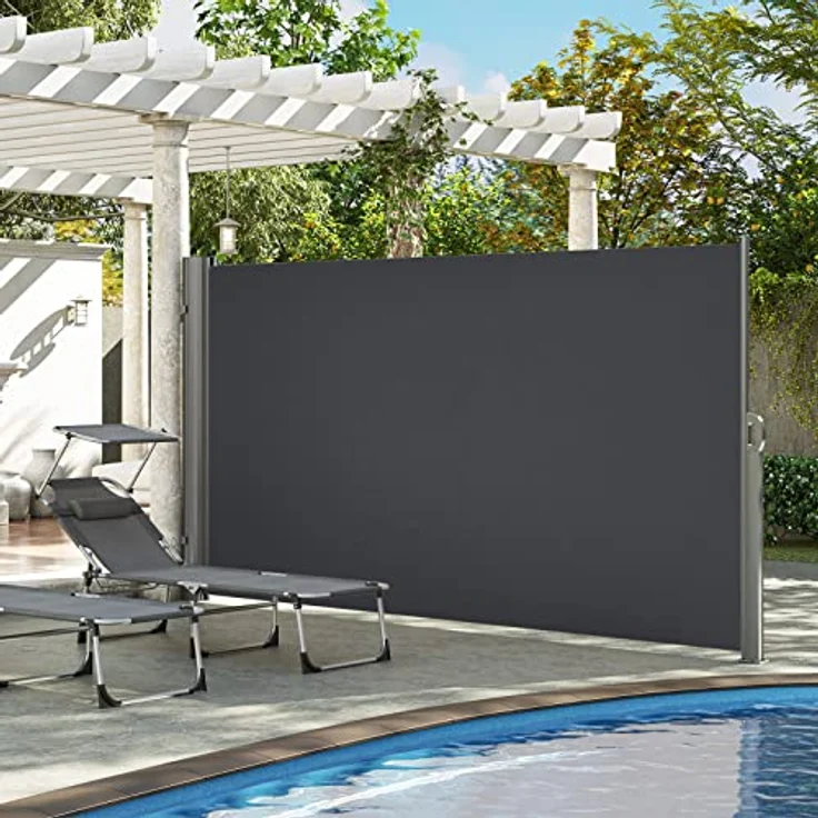 LARMNEE Alu-Seitenmarkise EGY164BP02, ausziehbar 160 x 400 cm, blickdicht, UV-Schutz, für Balkon, Terrasse, Garten, Dunkelgrau – Bild 3