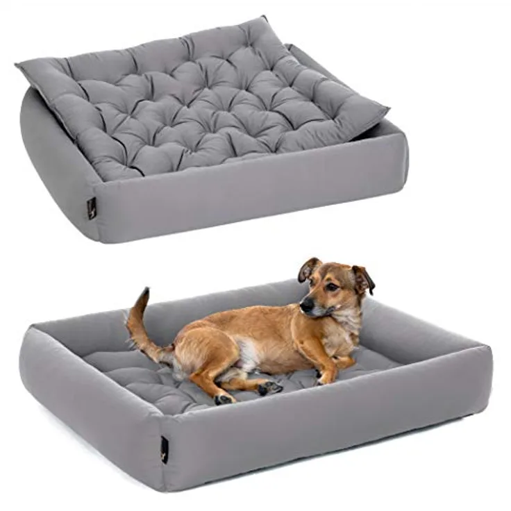 Doctor Bark Pointer | Hundebett mit Hundekissen - orthopädisch, waschbar, bequem (XL - 90x80 cm, Hellgrau)