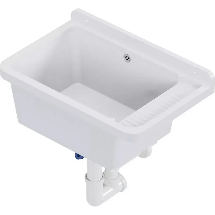 QLS Küchenspüle Gradia, Kunststoff-Spülbecken mit Siphon, 50 x 34 cm, Ausgussbecken für draußen, Garten, Werkstatt