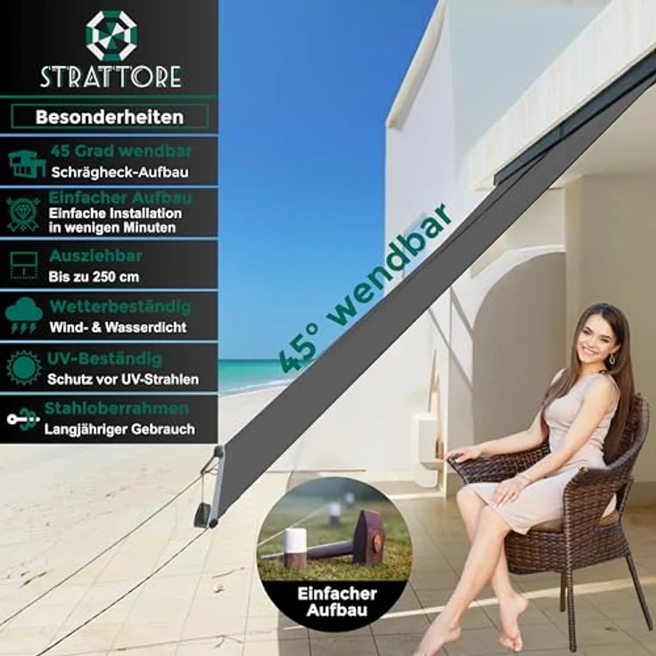 Strattore Ausziehbare Senkrechtmarkise Vertikalmarkise 160 x 250 cm - Anthrazit – Bild 3