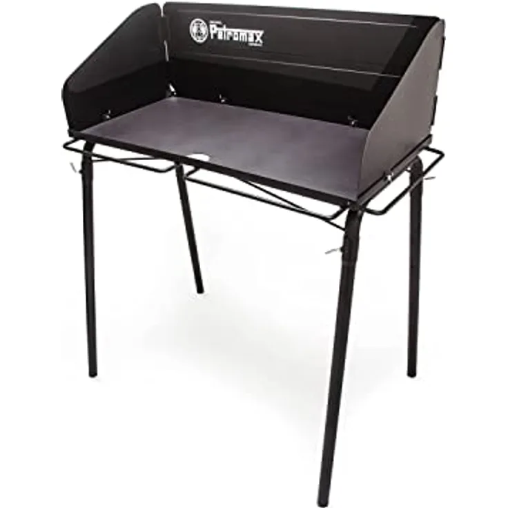 Petromax Feuertopf Tisch FE90, Stabiler Dutch Oven Tisch mit Windschutz, 90x45 cm Arbeitsfläche, ergonomische Höhe 87 cm, bis 100 kg belastbar