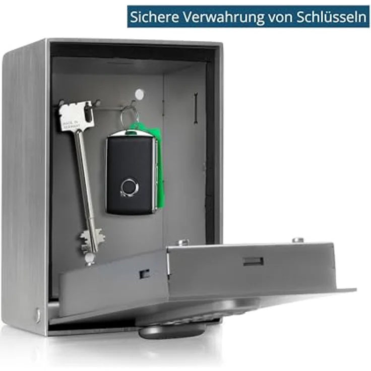 masunt Schlüsseltresor 2120 E Code | Elektronischer Schlüsselsafe aus massivem V2A Edelstahl | Online-Codevergabe aus der Ferne | maximale Sicherheit | wetterfest | Silber – Bild 2