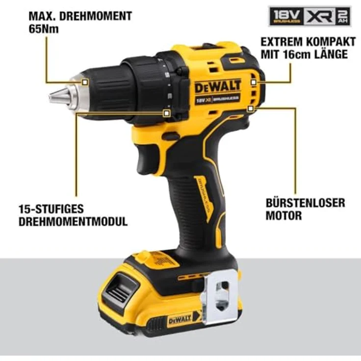 DeWALT DCD708D2T-QW Akku-Bohrschrauber 18 V, 2 Ah, Schwarz-Gelb – Bild 2