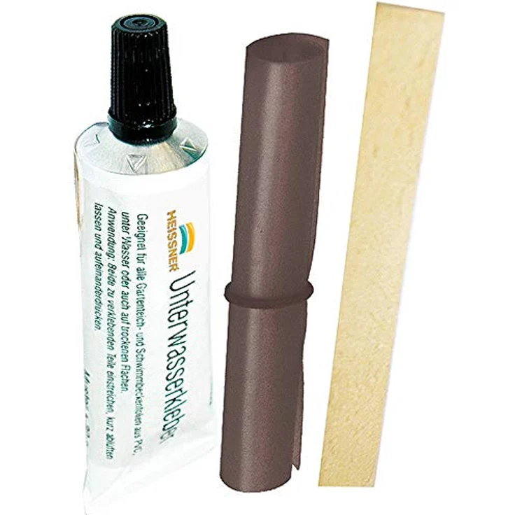 Heissner PVC Unterwasser Folienkleber, 30ml Tube inkl. 30 x 9cm Folie für Teich- & Brunnenpflege – Bild 1