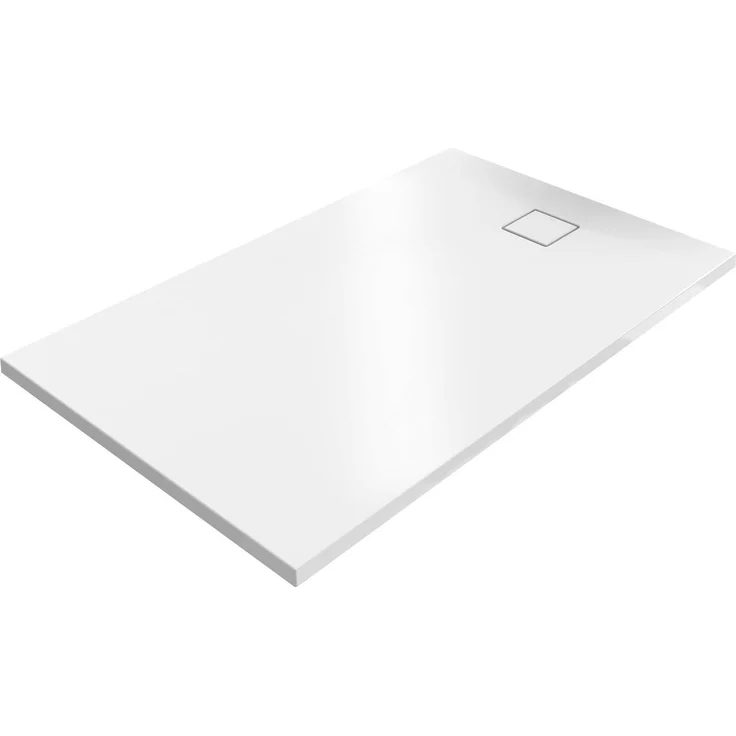 Hüppe EasyFlat Duschwanne, rechteckig, 1600x900mm, weiß, flacher Ablauf an kurzer Seite, rutschfeste Oberfläche, Mineralguss