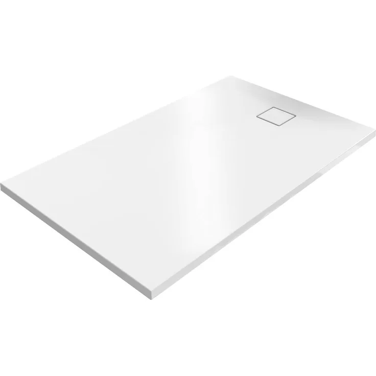 Hüppe EasyFlat Duschwanne, rechteckig, 1600x900mm, weiß, flacher Ablauf an kurzer Seite, rutschfeste Oberfläche, Mineralguss