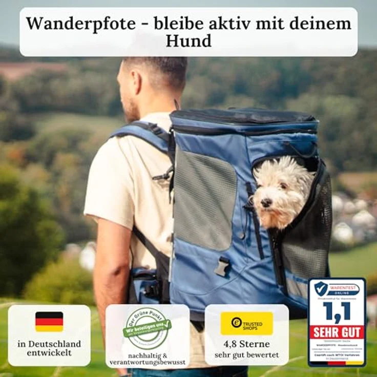 Wanderpfote Daypack Hunderucksack bis 12kg - Größe M, Blau - Premium Rucksack mit Höhenverstellbarem Tragesystem – Bild 3