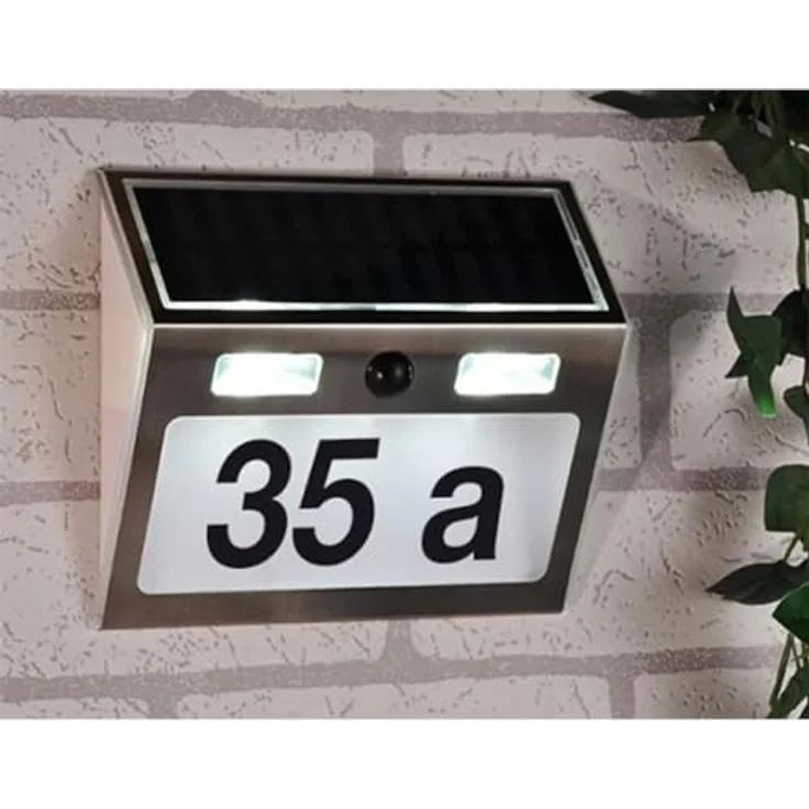 HI Hausnummer Solar LED-beleuchtet Silbern, Stahlgehäuse, 200 Lumen, 5 Lumen Standby-Modus - Preisvergleich – Bild 3