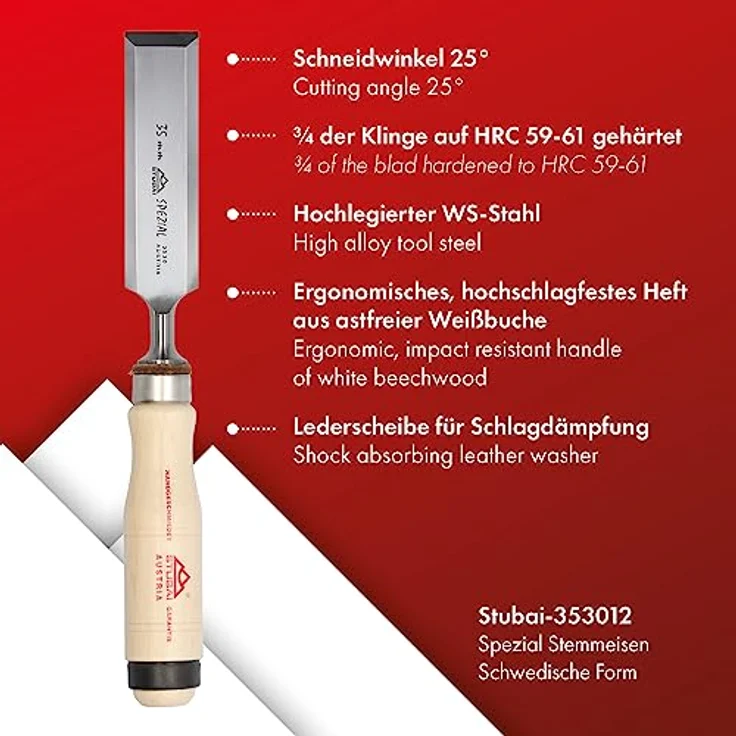 STUBAI Spezial Stechbeitel mit Holzgriff aus Weißbuche, schwedische Form, Ø 35 mm, Stemmeisen zur präzisen Bearbeitung von Holz, Stecheisen für Schreiner Tischler Heimwerker – Bild 2