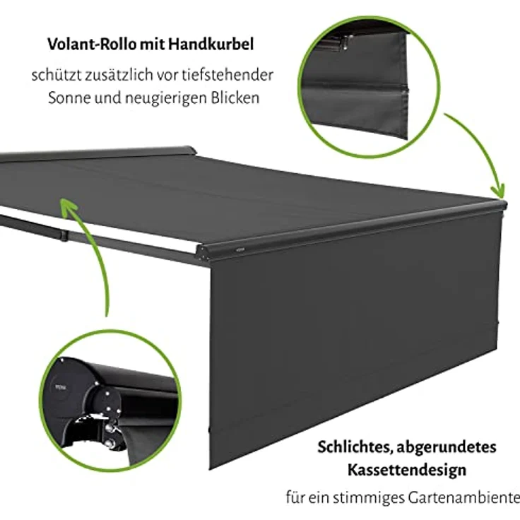 empasa Elektrische Kassettenmarkise 'Expert' Gelenkarmmarkise Markise Sonnenschutz mit manuell ausfahrbarem Volant in verschiedenen Größen und Farben – Bild 5