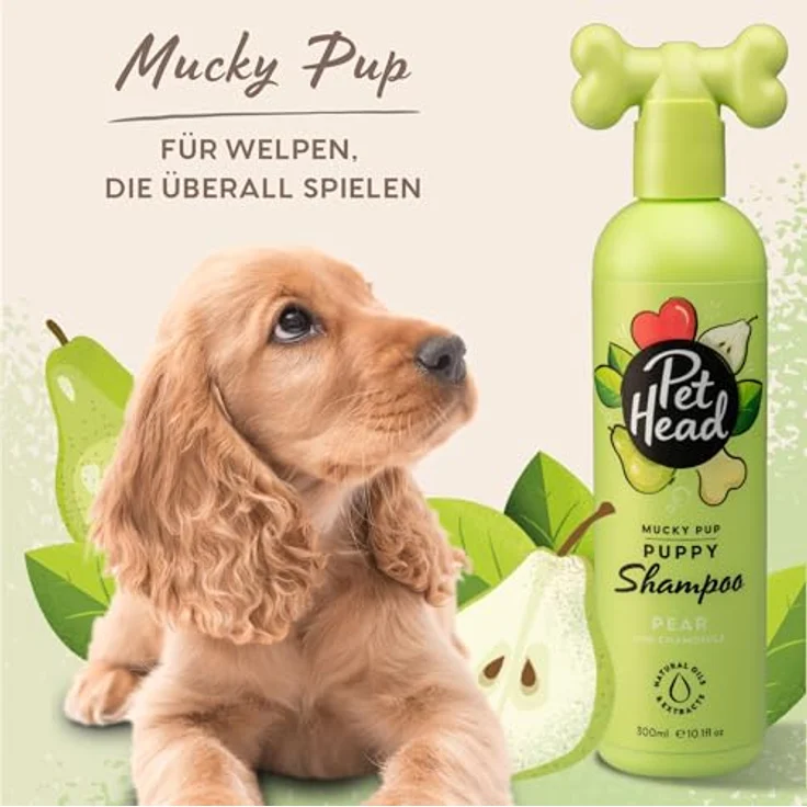 Pet Head Tiershampoo "Mucky Puppy", Shampoo mit Birnen- und Feigenkaktus-Duft für Welpen, 300 ml, pH-ausgeglichen und pflanzliche Inhaltsstoffe – Bild 3