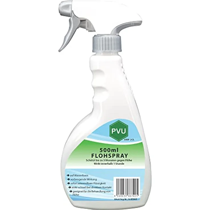 Pvu Floh Spray 500ml - Langzeitwirkung gegen Flöhe & Tierflöhe Innen und Außen auf Wasserbasis