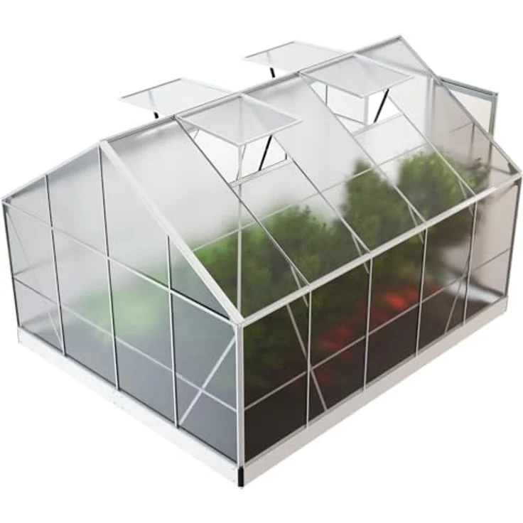 GARMIO® Gewächshaus Arona 310x250cm für den Garten, Alu Frühbeet inklusive Fundament, 4 Dachfenster Treibhaus Aufzucht Pflanzenhaus Tomatenhaus 7,75m² UV-Schutz – Bild 4