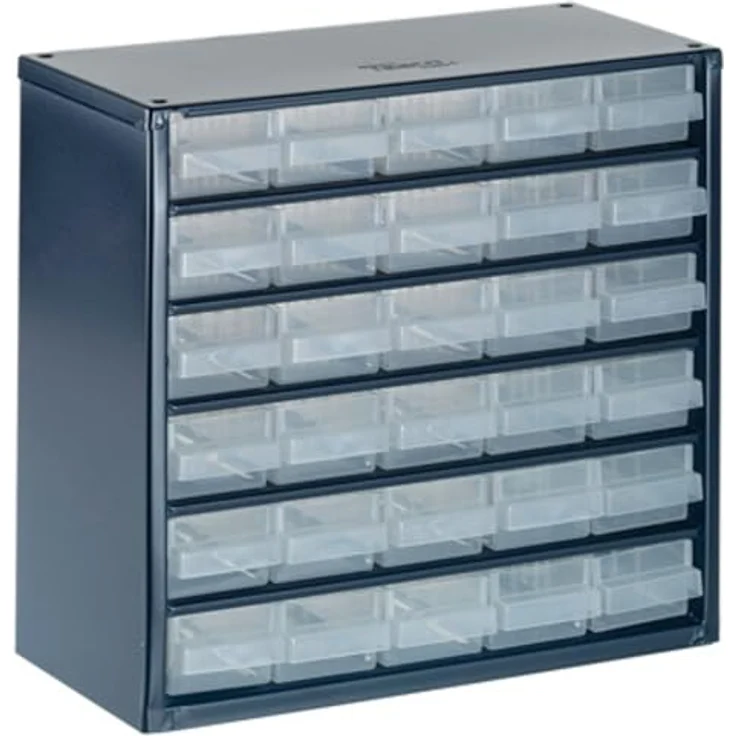 Raaco Werkstattschrank, Schubladenmagazin aus Stahl mit dunkelblauer Emaillackierung, 30.60 cm x 28.30 cm, freistehend oder wandmontierbar – Bild 1