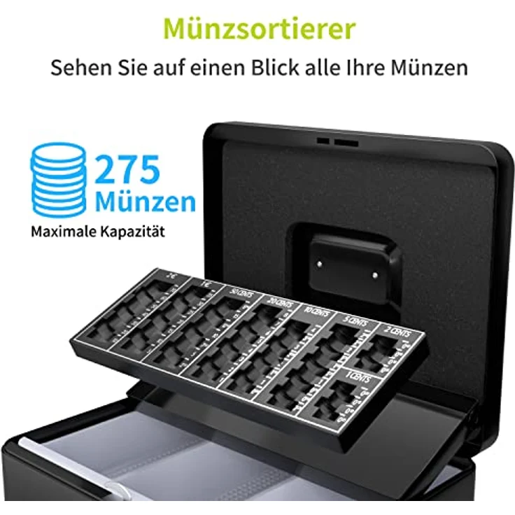 ACROPAQ Geldkassette abschließbar - Kasse mit Münzzählbrett, Groß 24 x 30 x 9 cm - Abschließbare Box, Geldkasse, Geldkoffer geeignet für Geldaufbewahrung - Schwarz - 10005K – Bild 2