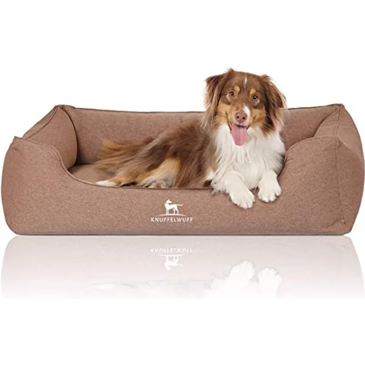 Knuffelwuff Orthopädisches Hundebett Leano aus Velours mit Handwebcharakter XXL 120 x 85cm Hellbraun