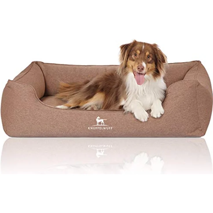 Knuffelwuff Orthopädisches Hundebett Leano aus Velours mit Handwebcharakter XXL 120 x 85cm Hellbraun – Bild 1
