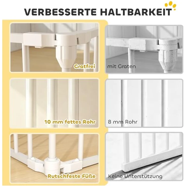 PawHut Welpenauslauf, 6-teilig Welpenlaufstall mit Tür und Doppelverriegelungssystem, faltbar, 61x75 cm, für kleine und mittelgroße Hunde, Weiß – Bild 4