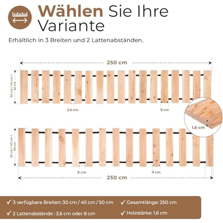 BooGardi Rollweg aus Lärche, mobiler Holzweg 250 cm lang, 30/40/50 cm breit, wetterfest, perfekter Gartenweg, Trittplatten, 8 cm Lattenabstand – Bild 3