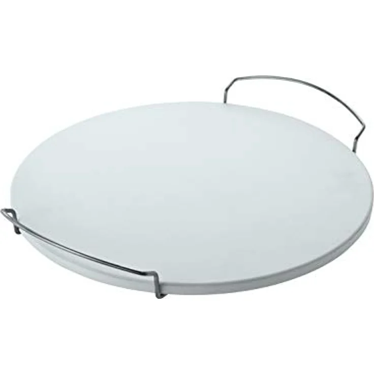 RÖSLE Pizzastein rund, Hochwertiger Pizzastein aus Schamott zur Zubereitung von Pizza, Flammkuchen, Brot usw. auf dem Grill oder im Backofen, verchromte Stahlgriffe, 41 cm – Bild 2