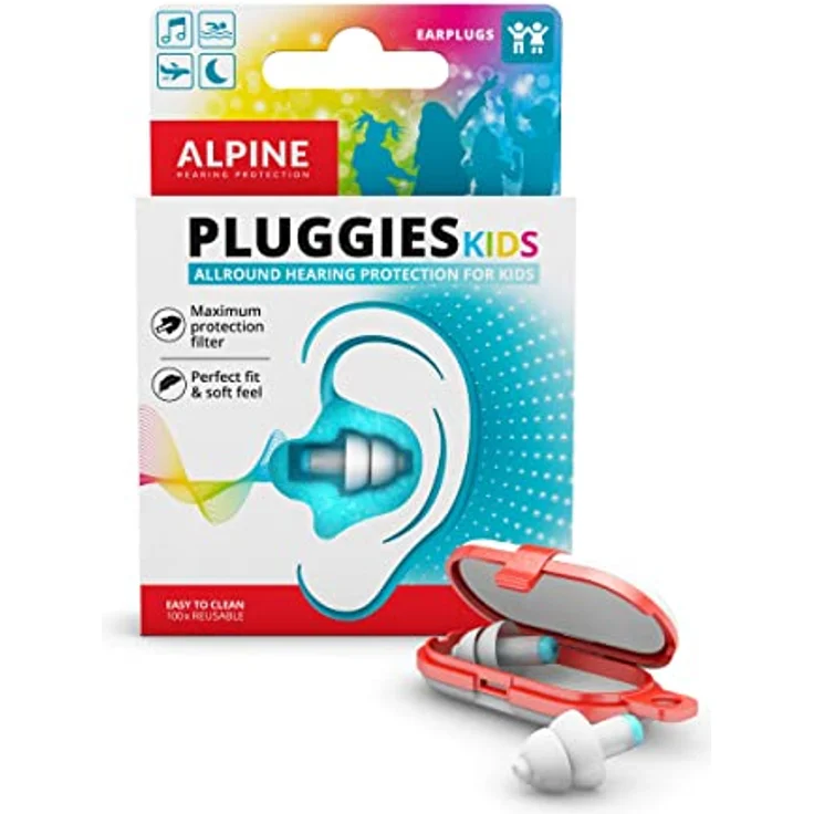 Alpine Pluggies Kinder Ohrstöpsel - Für Kind und kleine Gehörgänge - Zum Fliegen und Schwimmen - Bequemes hypoallergenes Material - Wiederverwendbare Gehörschutz – Bild 1