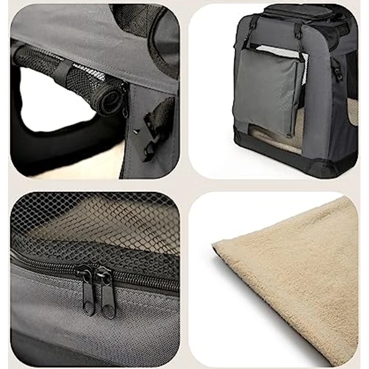 lionto Hundetransportbox Hundetasche Hundebox Faltbare Kleintiertasche, (XXL) 90x61x65 cm grau – Bild 4
