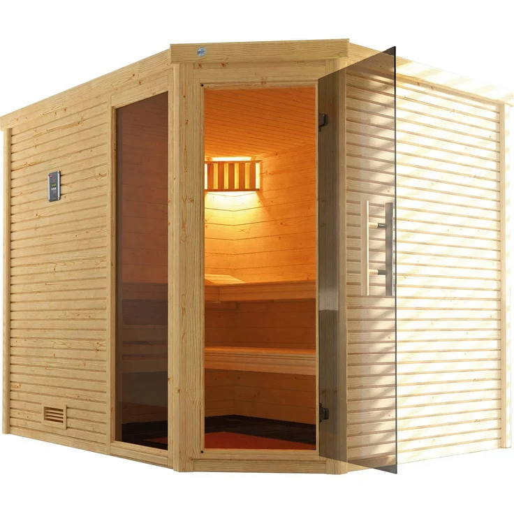 Weka Sauna Cubilis 3 Graphit, BxTxH: 248 x 198 x 205 cm, 45 mm, (Set) 7,5 kW-Ofen mit digitaler Steuerung