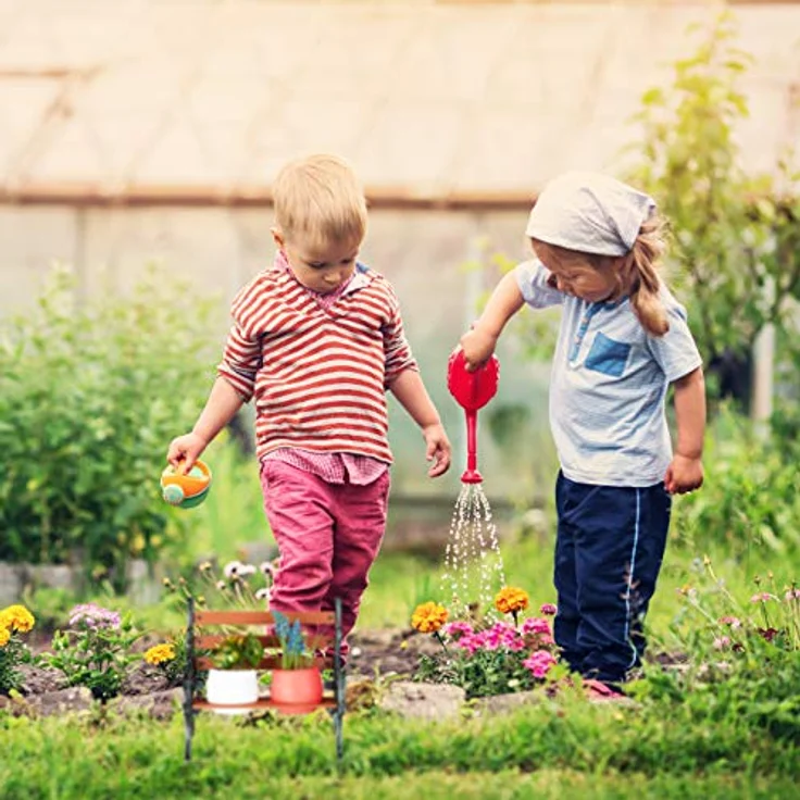 Relaxdays Mini Blumenbank, Gusseisen & Holz, Blumenständer für 2 Blumentöpfe, Ø 7,5 cm, Garten Deko, braun/grau-grün – Bild 3
