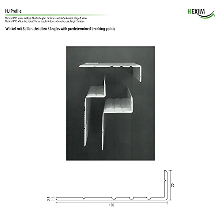 HEXIM Winkelprofile ungleichschenklig weiß - PVC Kunststoffwinkel, Auswahl Maße & Stärke - (HJ 343, 100x50 mm) Kantenschutzprofil Abdeckprofil – Bild 5