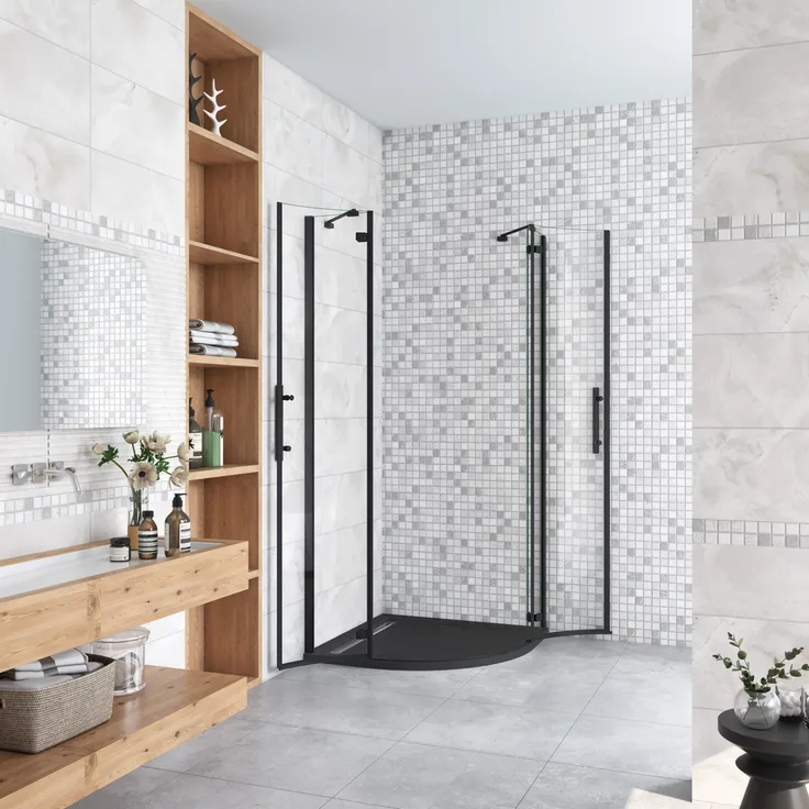 Duschparadies GmbH Schwarz 90x90cm Viertelkreis Duschkabine, Runddusche mit Falttür, H:195cm, 6mm ESG Sicherheitsglas, NANO-Beschichtung, Aluminiumrahmen