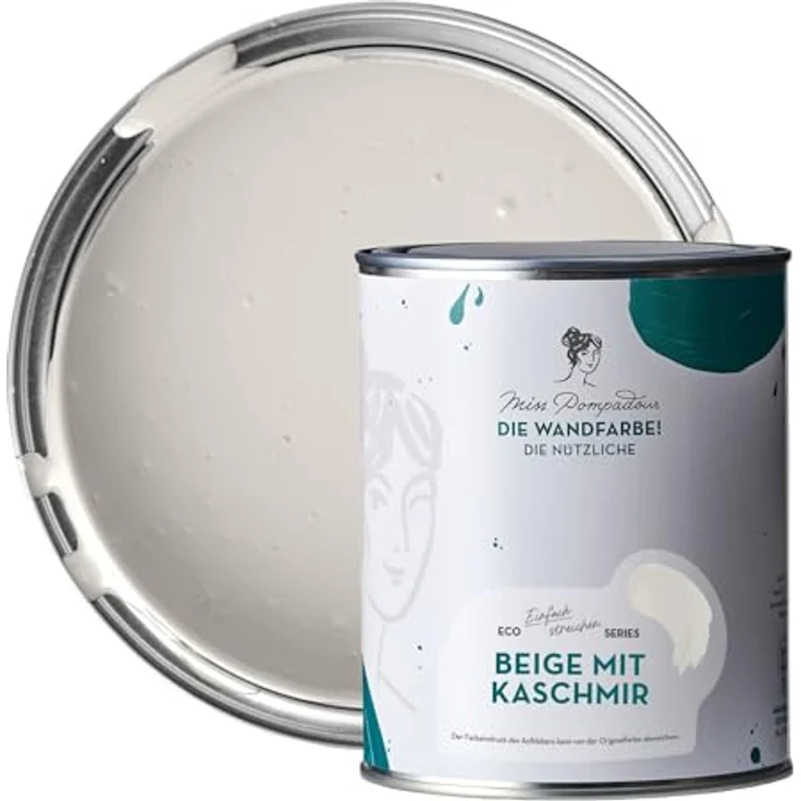 MissPompadour Wandfarbe Beige mit Kaschmir – abwaschbare, scheuerbeständige Wandfarbe, hohe Deckkraft, 1 L, wasserbasiert – Bild 1