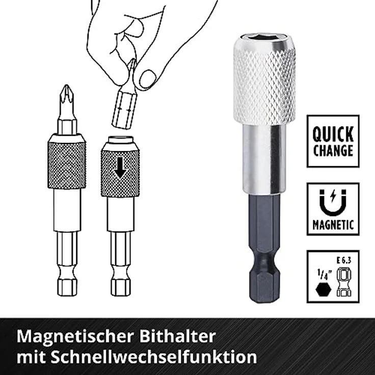Original Einhell M-CASE 33-tlg. Bit-Set (für Akkuschrauber und Bohrmaschinen mit 50-mm-Bits aus S2 Stahl, Schnellwechselbithalter aus Karbonstahl inkl. Aufbewahrungsbox) – Bild 4